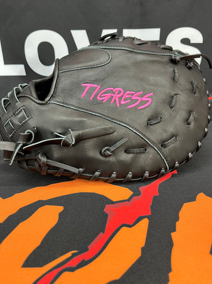 LHT FIRST BASE MITT, BLACK, PINK LOGO, CINCH WRIST 12.75"