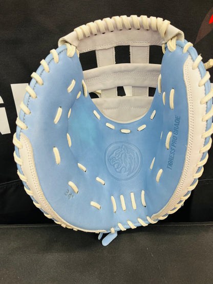 34" PRO GRADE LHT CATCHER’S H-WEB, CINCH WRIST, LIGHT BLUE AND WHITE