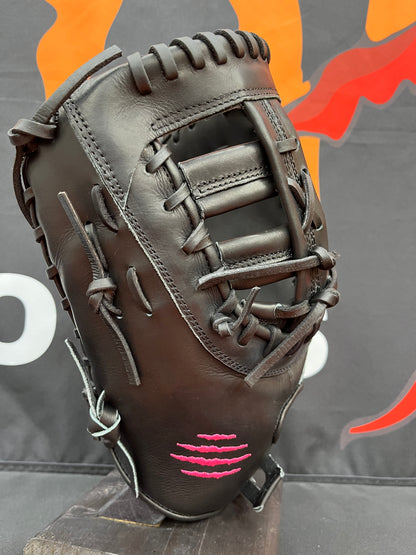 LHT FIRST BASE MITT, BLACK, PINK LOGO, CINCH WRIST 12.75"