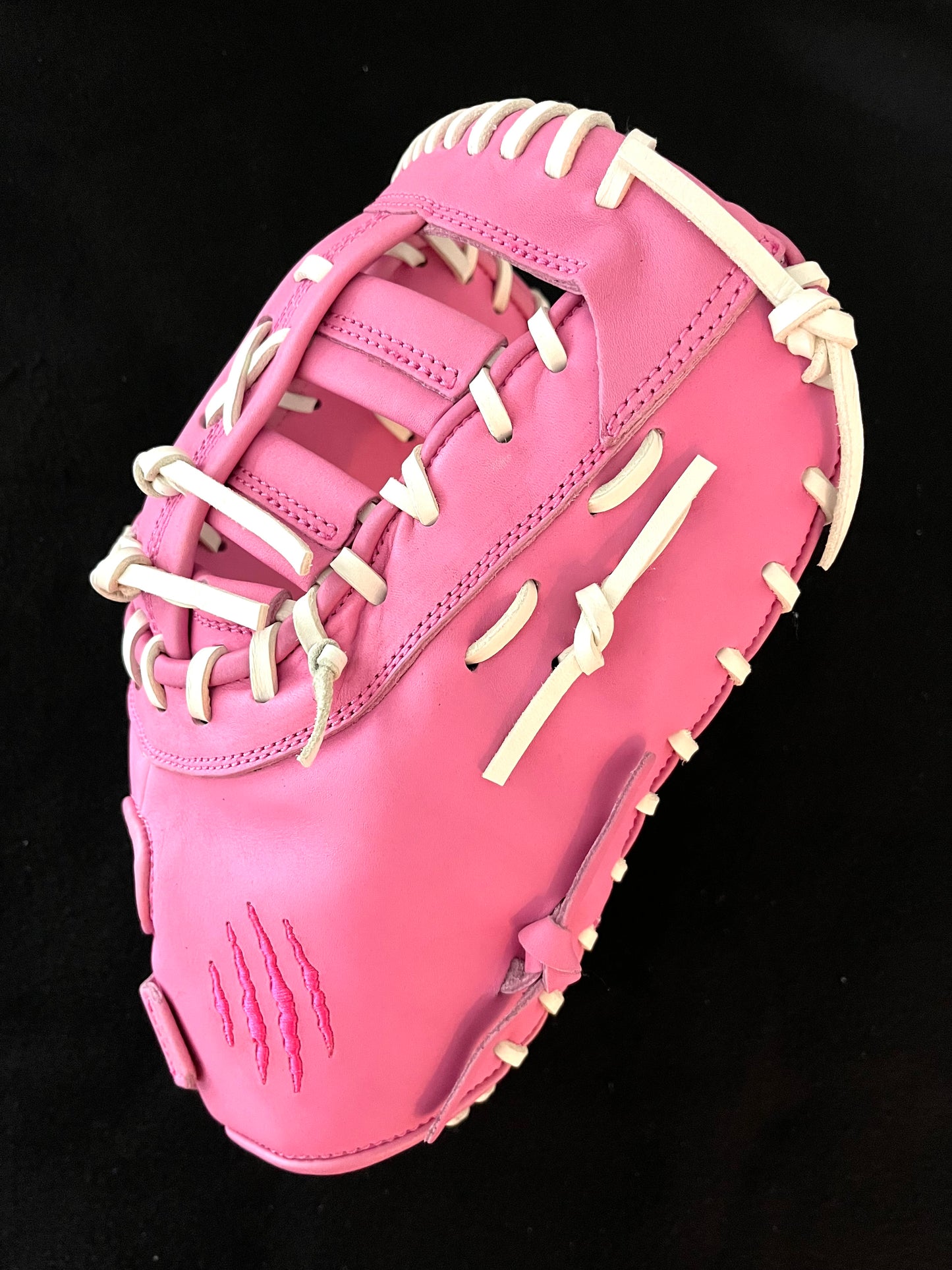 FIRST BASE MITT, PINK W/PINK LOGO CINCH WRIST RHT