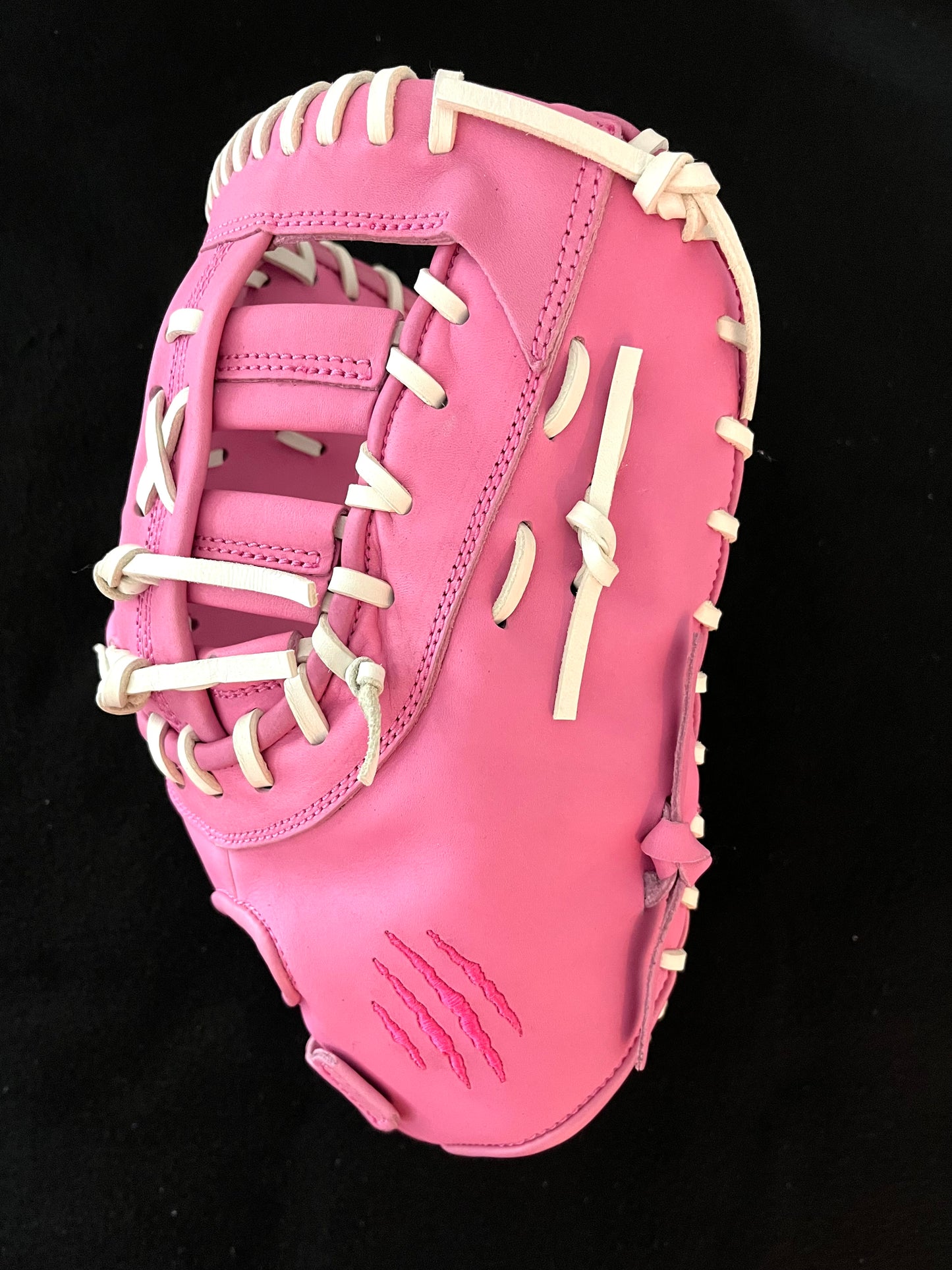 FIRST BASE MITT, PINK W/PINK LOGO CINCH WRIST RHT
