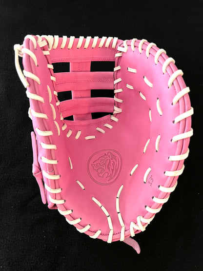 FIRST BASE MITT, PINK W/PINK LOGO CINCH WRIST RHT