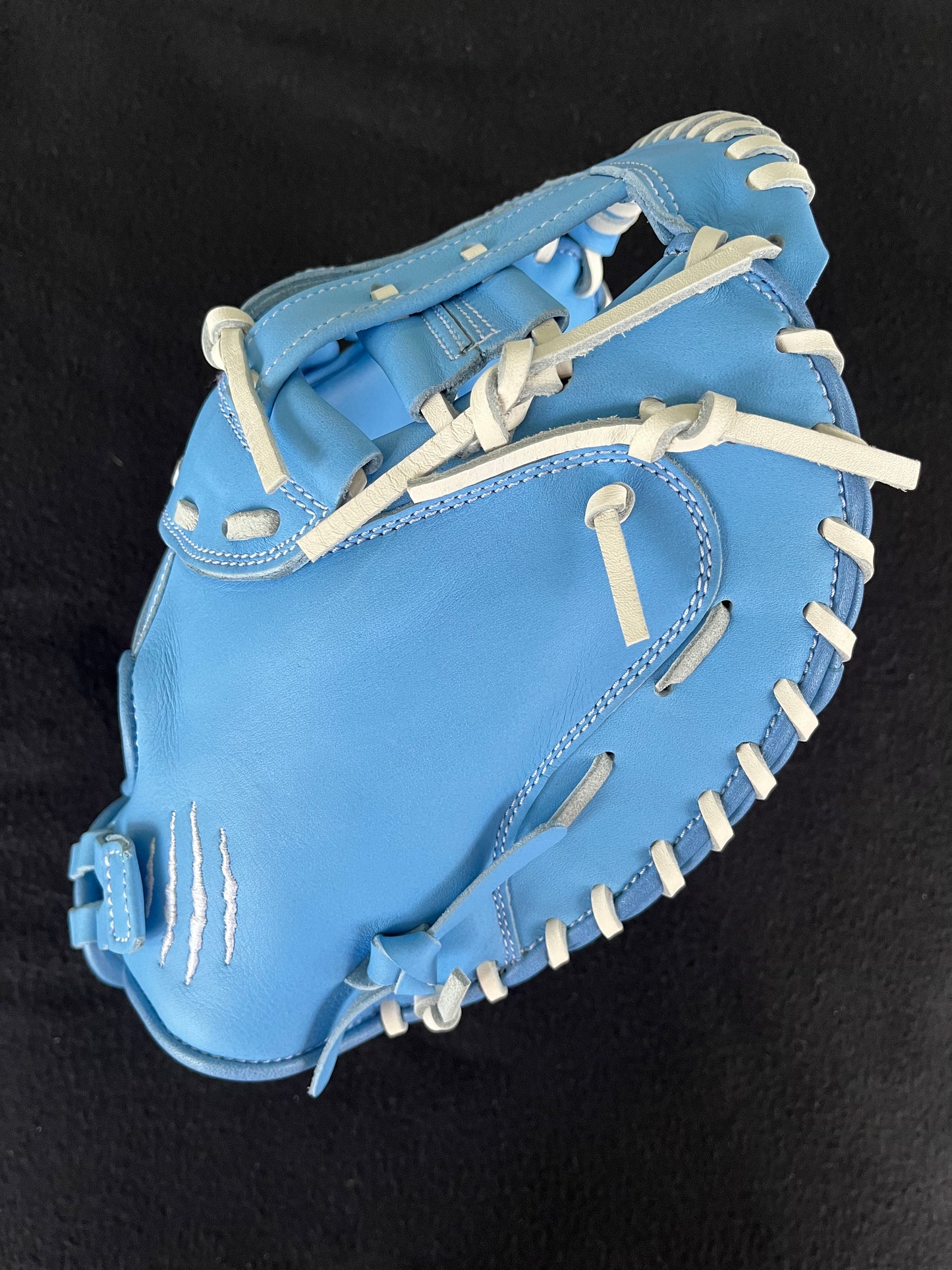 PRO GRADE RHT CATCHER'S MITT H-WEB LIGHT BLUE W/ WHITE LOGO