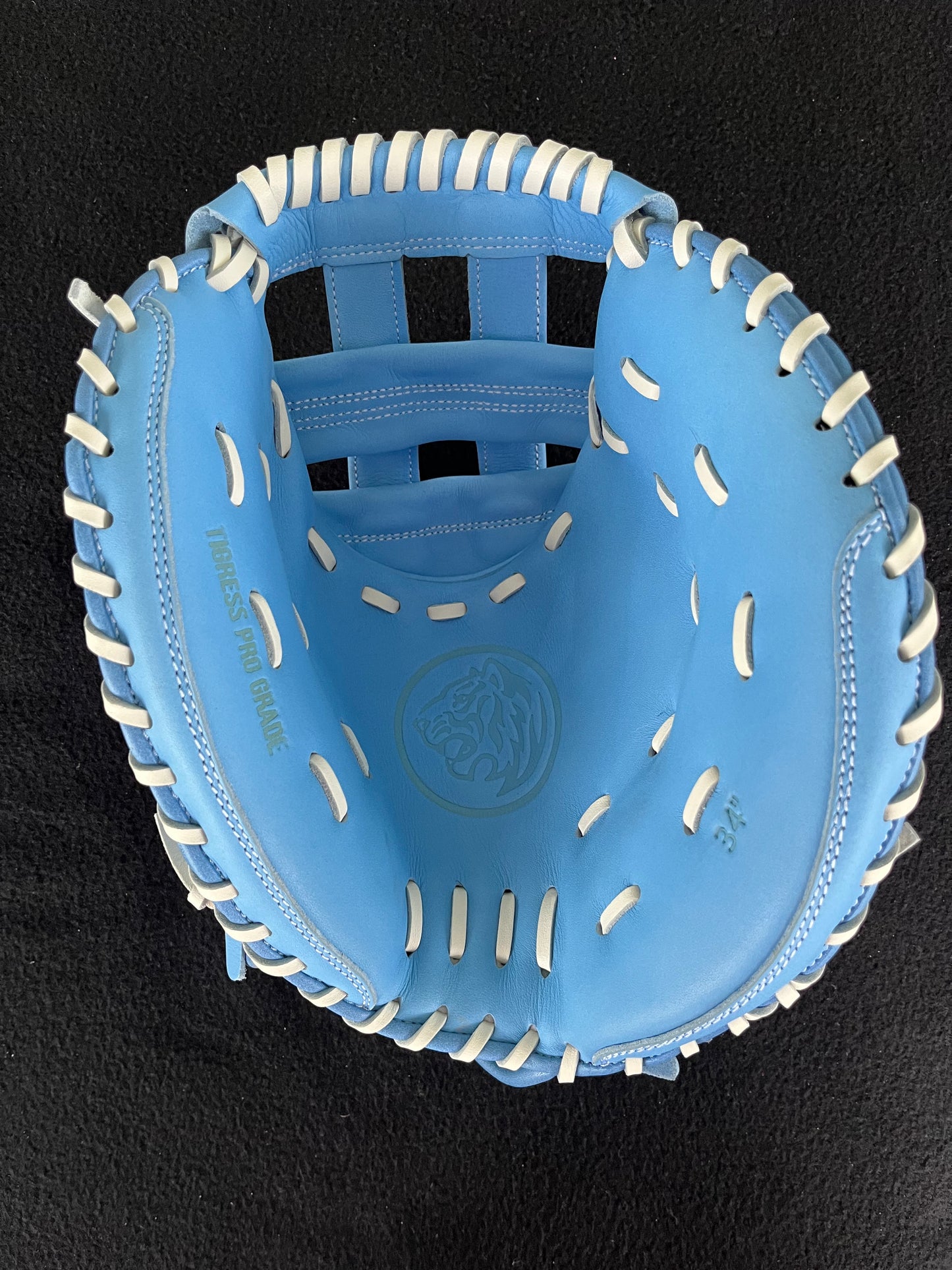 PRO GRADE RHT CATCHER'S MITT H-WEB LIGHT BLUE W/ WHITE LOGO